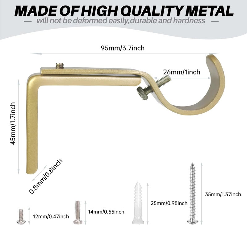 eletriace Curtain Rod Bracket Heavy Duty Adjustable Window Hardware Rod Holders Hanger for 1 inch Rods, Set of 3 (Gold-Adjustable) - Image 2